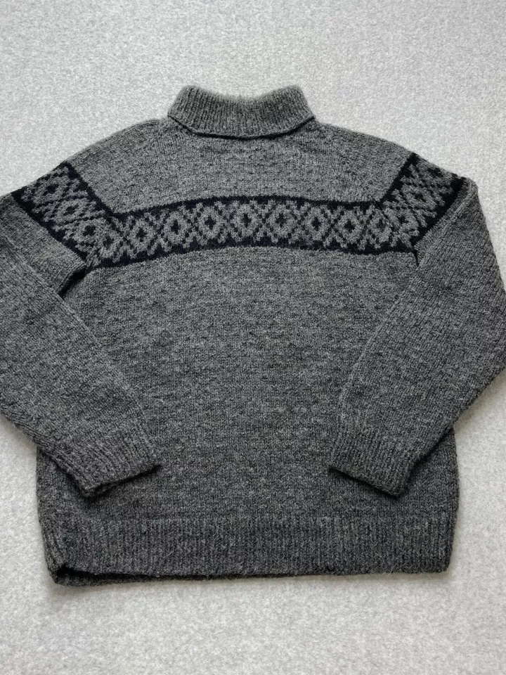 Handmade Sweater Mens L Gray Wool Knit Pullover Nordic Fair Isle Warm Winter Vin - Image 3 of 4