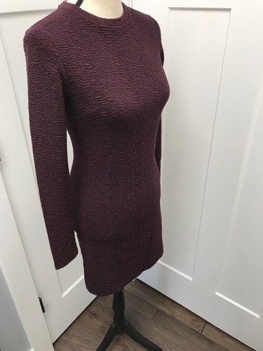 Topshop Women’s Long Sleeve Stretch Textured Bodycon Dress Burgundy Navy Size 4 - Picture 3 of 12