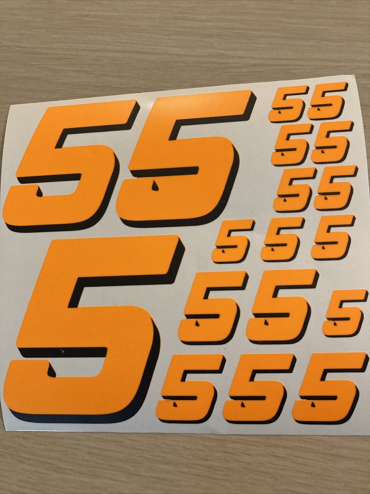Fluorescent Orange W/Blk  #5’s  Racing Numbers Vinyl Decal Sheet 1/10-1/12 slash