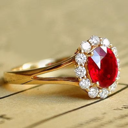 Oval Cut 1.81Ct Natural Ruby & Diamond Engagement Ring 18K Yellow Gold Size 7 8 - Picture 8 of 11