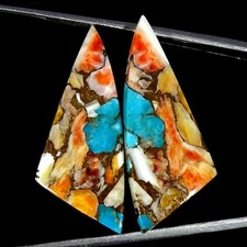 26.20Cts Orange Spiny Oyster Copper Turquoise Loose Gemstone Oval Pair