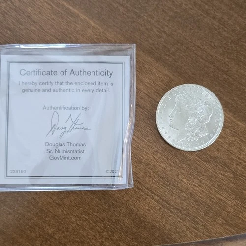 1921 Morgan Silver Dollar Uncirculated Silver with Certificate of Authenticity
