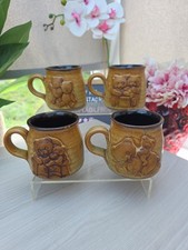Vintage Stonebridge Studio Pottery Teddy Bear Mugs Set 4 Stoneware Hand Thrown 