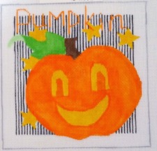 Needlepoint Hand Painted Jean Smith Pumpkin Canvas Brand New 8" by 8"