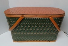 Vintage Hawkeye Burlington Woven Picnic Basket retro Made In USA
