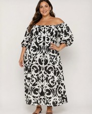 H&M Off Shoulder Midi Dress. Stunning Black White XXL