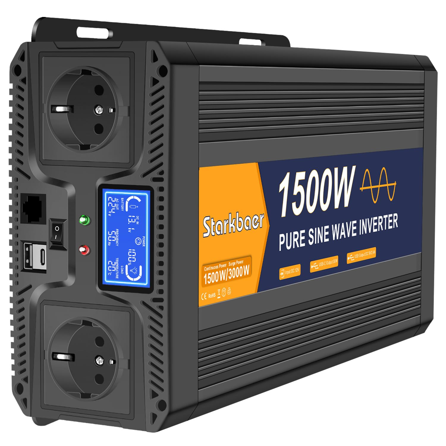 Starkbaer 1500w Inverter Onda Sinusoidale Pura 12v a 220v/230v (k5t)