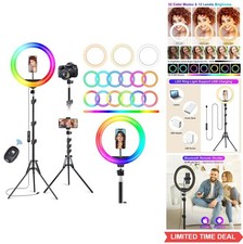 10.2 Inch Ring Light with Stand Phone Holder 96 RGB Modes 3 CCT USB Tripod