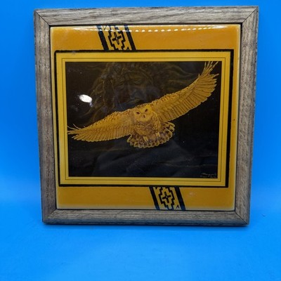 Unique Vintage Signed Flying Owl Print On Fiesta Tile
