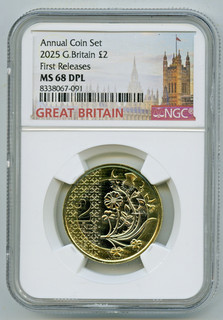 2025 2£ GRAN BRETAGNA DUE STERLINE NGC MS68 DPL FIORI NATL PRIME USCITE