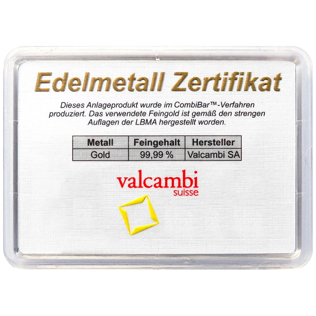 Valcambi Goldtafel Combibar™ Beliebig voneinander trennbar - 100 x 0,5 gr Gold