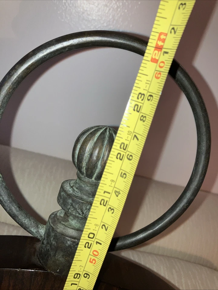 Maitland Smith 大号壁挂口袋时钟绿色大理石镶嵌木质青铜 18 英寸宽 — 第 3/4 张图片