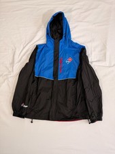 Domino's Pizza Gear Jacket Adult MEDIUM Blue Black Full Zip Hooded Work Uniform