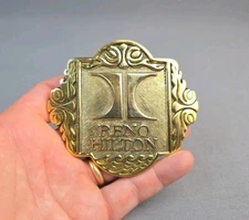 Reno Hilton Solid Brass Belt Buckle Casino Gambling Souvenir Vintage 1970’s