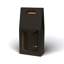 Scatola Confezione Regalo Vendita Nera Per 2 Bottiglie Vino Olio Con Finestra_