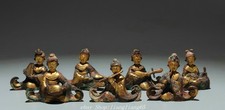 3" Dynastie Bronze Gold Musikinstrument Menschen Person Menschliche Statue Set
