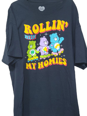 Care Bears, Festive Rave Concert Unisex Black Rollin With My Homies  Size L