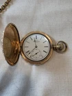 Antique 1893 Waltham Hunter Case Pocket Watch - RUNS - Ornate Gold Filled