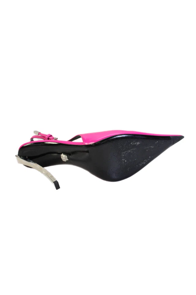 Versace Womens Stiletto Pointed Toe Slingback Pumps Pink Silver Size 39 - Image 4 of 4