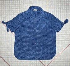 Vintage Lady Manhattan 70s Polka Dot White Blue Button Up Collared Blouse Pin Up