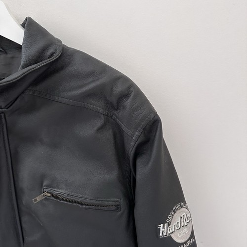 Vintage HARD ROCK CAFE SHANGHAI LOGO Bomber Black Leather Jacket Size SMALL - Picture 3 of 15