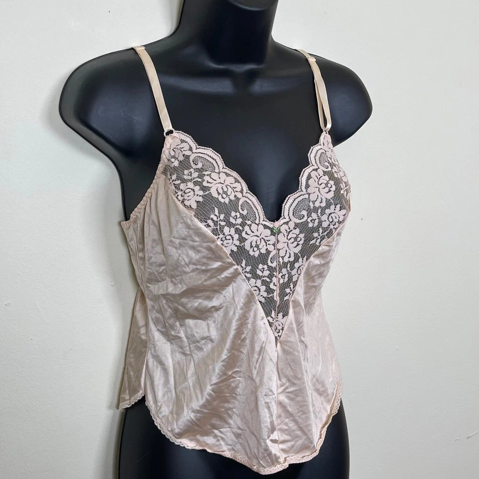 Camiseta sin mangas vintage Maidenform Chantilly encaje satinado camisola rosa talla 34 75 Foto 4 de 4