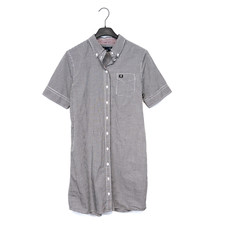 Fred Perry Gingham Shirt Dress Mini Button Up Cotton Black White - Size 10