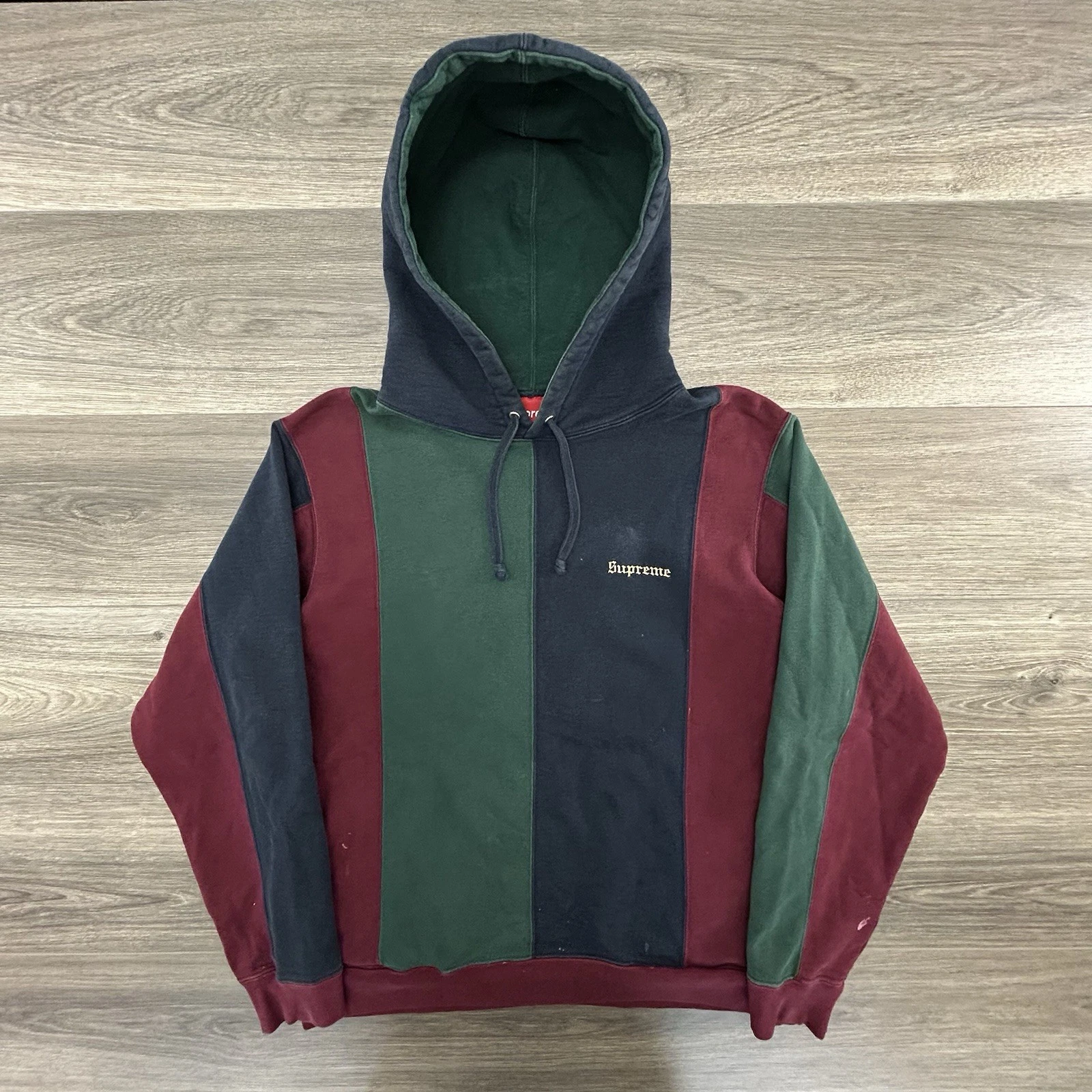 Sweat à capuche SUPREME adulte moyen tricolore rayé deux tons poids lourd année 2000