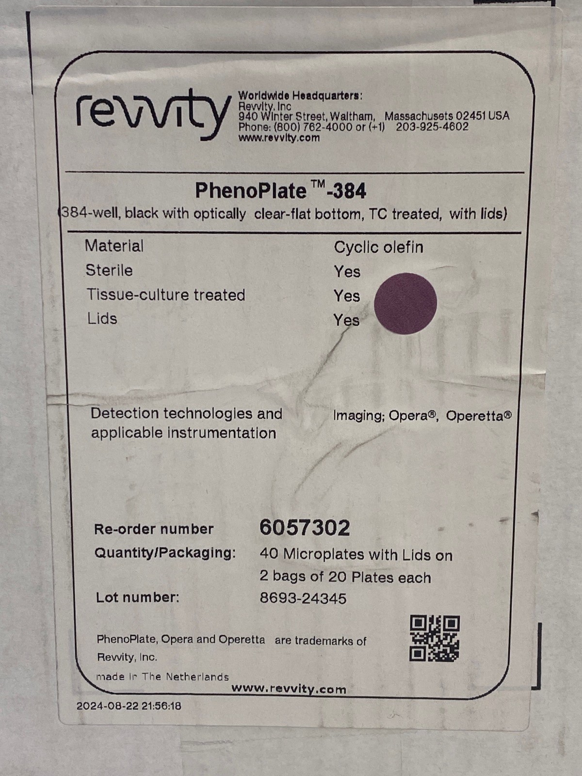 (40) PERKIN ELMER PhenoPlate 384-Well TC Treated Microplates Black Optical Bttm