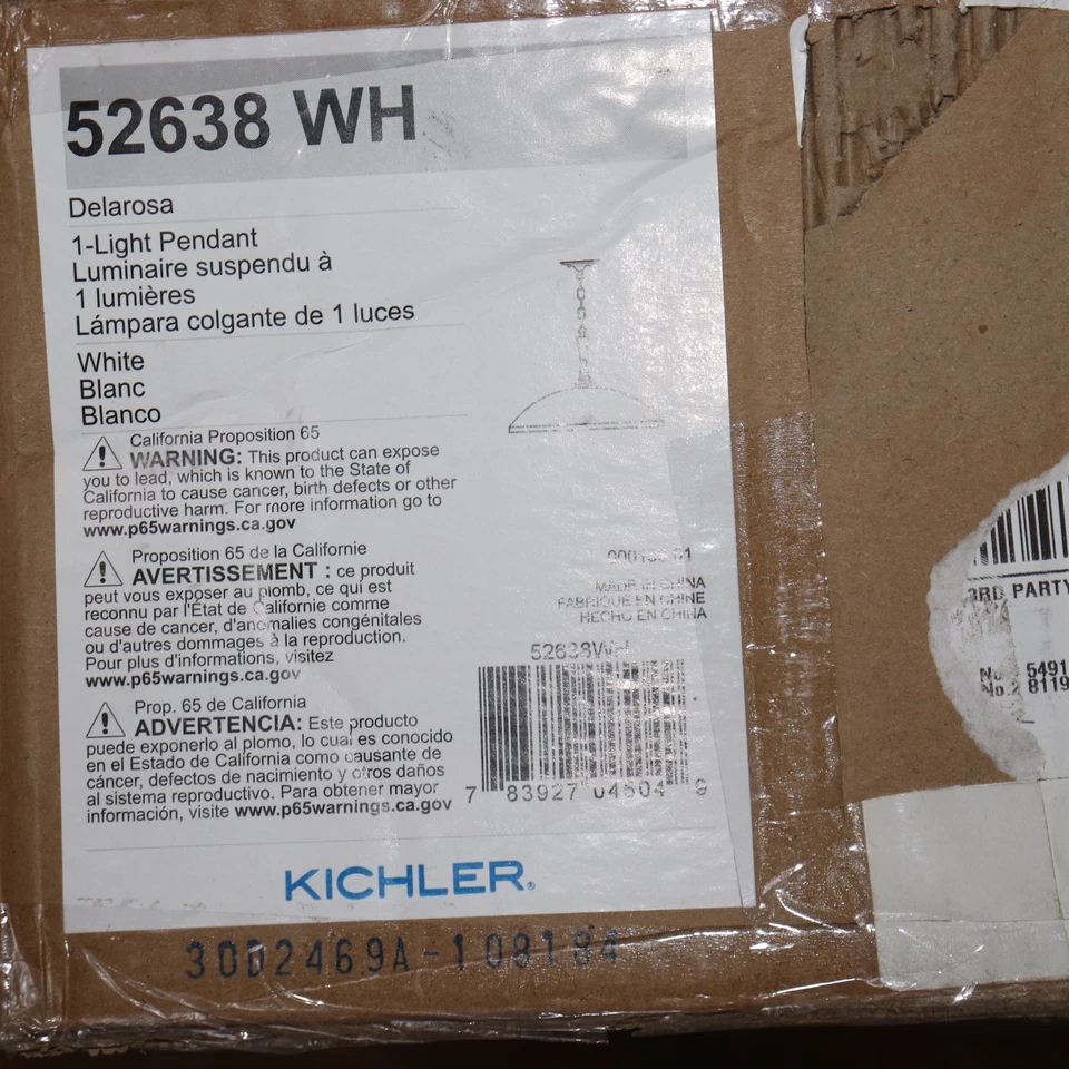 Kichler 1-Light Sloped Ceiling Pendant Light White 12.75x20.25 52638 WH - Image 2 of 4