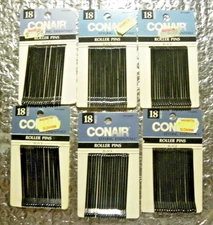 6 Packs of 18 Vintage  Conair Roller Pins, Black, In original Packages