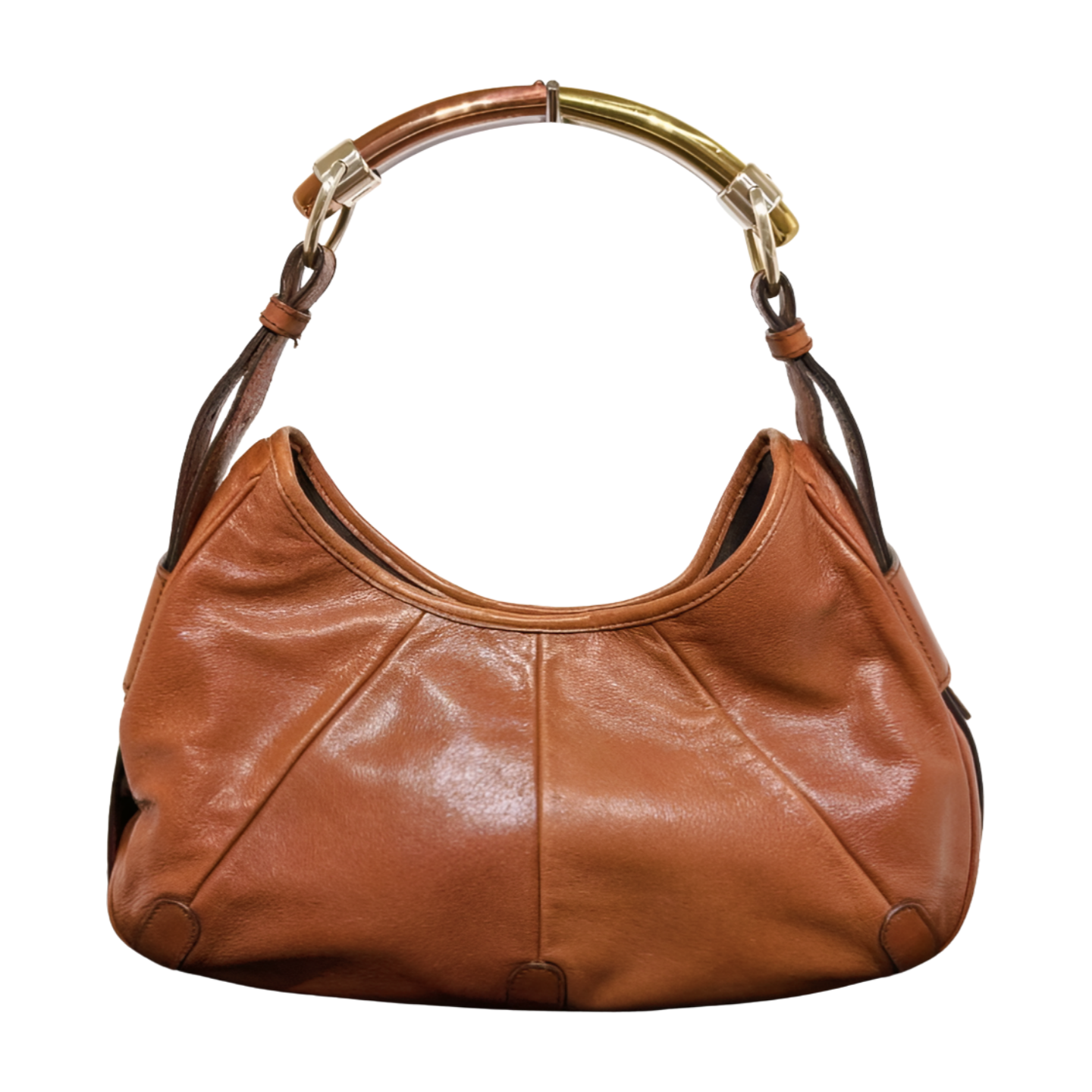 Borsa hobo originale YSL Yves Saint Laurent Mombasa manico metallo pelle marrone vintage