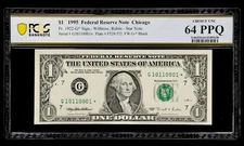 TRUE BINARY STAR NOTE Serial# G10110001* PCGS 64 PPQ UNCIRCULATED 1995 $1 Dollar