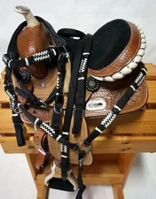 12" Barrel Trail Show Saddle BLACK Seat Option o/f Nylon Headstall BP PONY Size