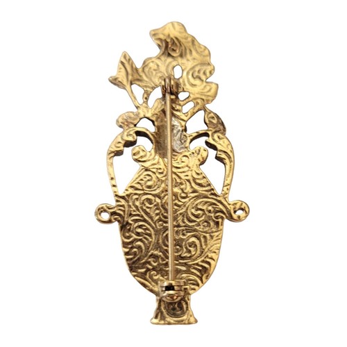 1928 Brand Gold Tone Flower Vase With Bouquet Brooch Pin E508 - Picture 5 of 9