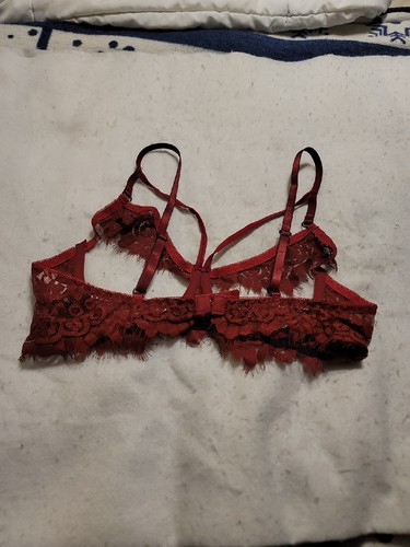 Red Lace Open Cup Bra Lingerie Size M Medium Strappy Sheer Boudoir Exotic - Picture 5 of 5