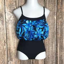 Maxine of Hollywood One-Piece Blousen Vintage Black Swimsuit  Sz 10  Floral