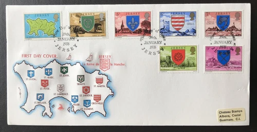 JERSEY - 1976 LOW VALUE DEFINITIVE ISSUE TO 9P FIRST DAY COVER.  BY MERCURY
