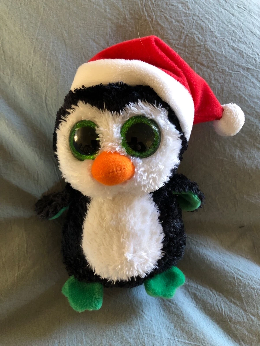 Ty WIDE EYED CHRISTMAS PENGUIN stuffed animal with Green eyes no tag