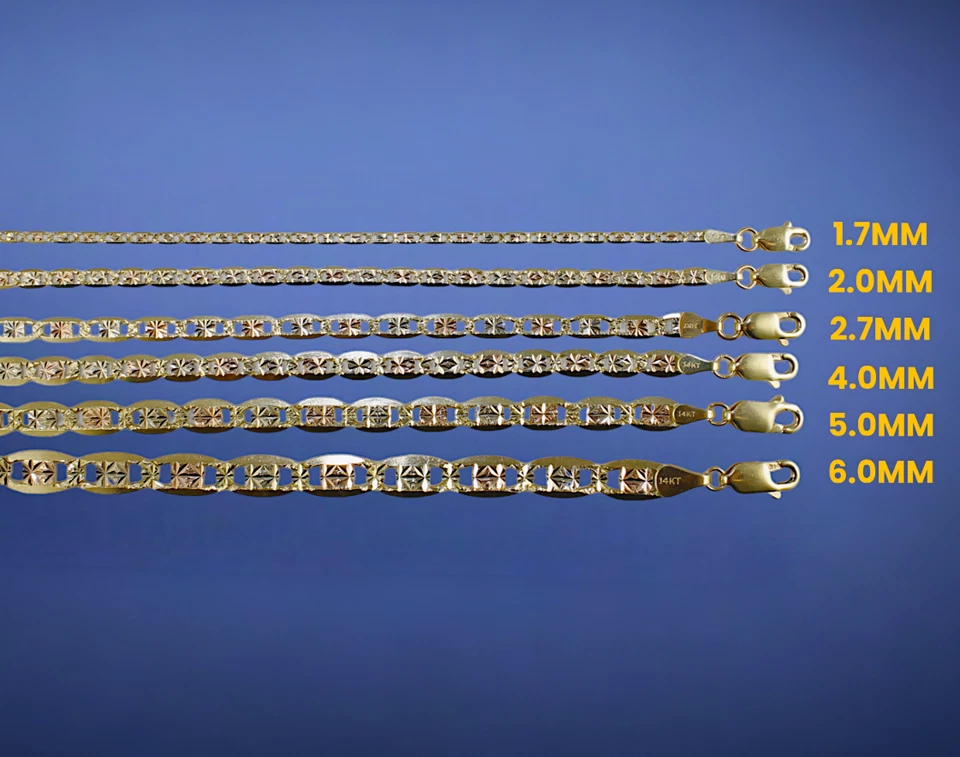 Cadena Collar Estrella Ancla Valentino Mariner Oro 14K Tri Color 1mm-6mm SÓLIDO Foto 2 de 4