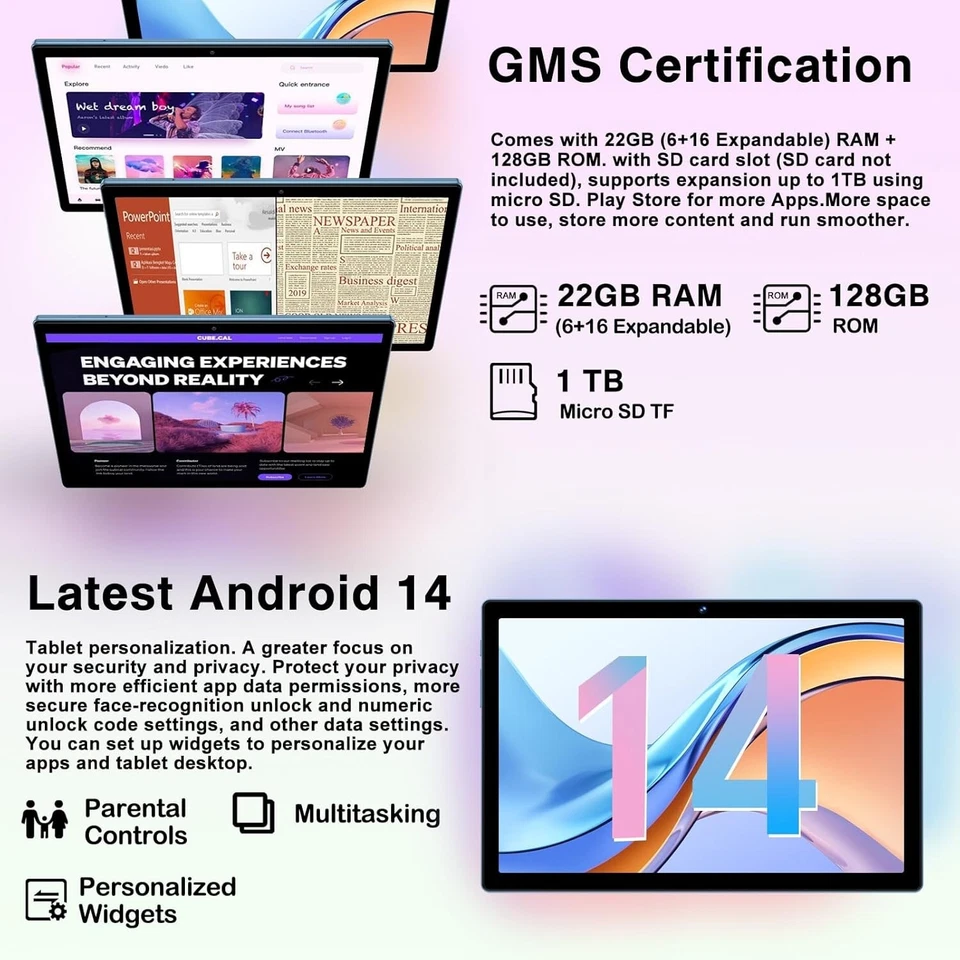 2025 Newest Tablet Android 14, Tablet 10.1 Inch 22GB RAM, w/ Keyboard and Mouse - Image 3 of 4