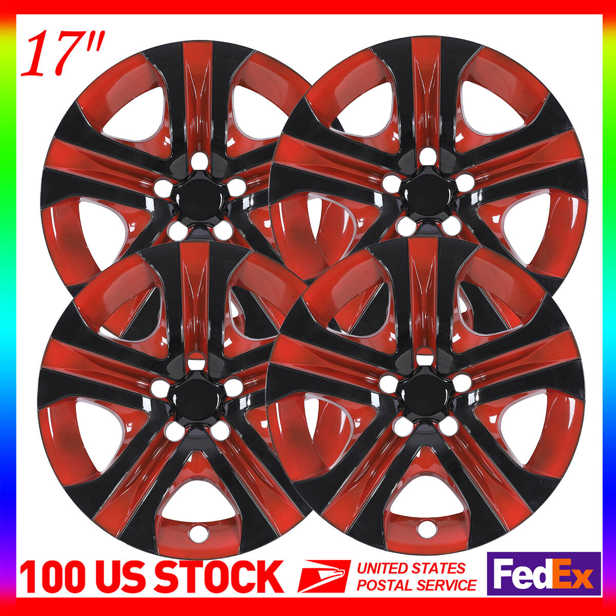 Black Red 17 Inch Wheel Skin Hub Cap Set for 2013-2018 Toyota RAV4