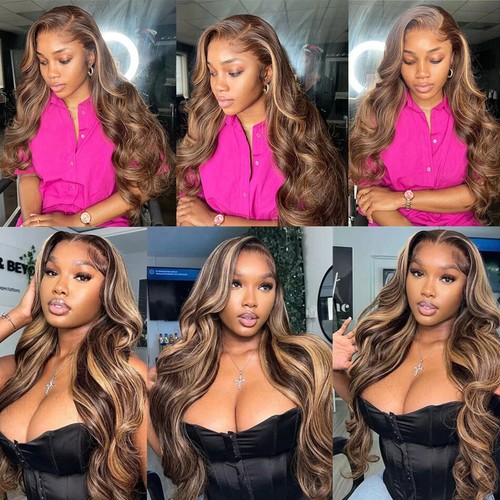13x6 Hd Transparent Body Wave Lace Front Wig Colored Highlight Human Hair Wigs - Picture 13 of 14