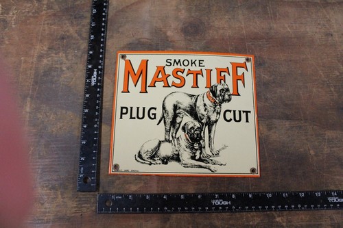 RARE SMOKE MASTIFF PLUG TOBACCO DEALER PORCELAIN METAL SIGN DOG CHEWING INDIAN - Picture 12 of 12