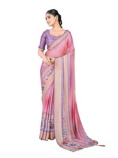 Women's Pure Crepe Digital Printed Saree With Unstitched Blouse Piece