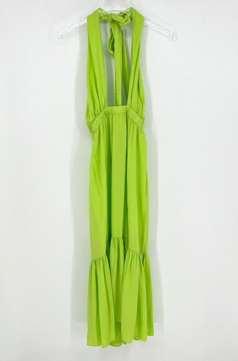 Playa Lucila Dress Women's S Halter Lime Green Midi Tiered Vibrant Neon  Tropical | eBay