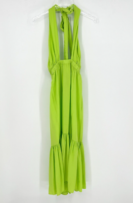 Playa Lucila Dress Women's S Halter Lime Green Midi Tiered Vibrant Neon  Tropical | eBay
