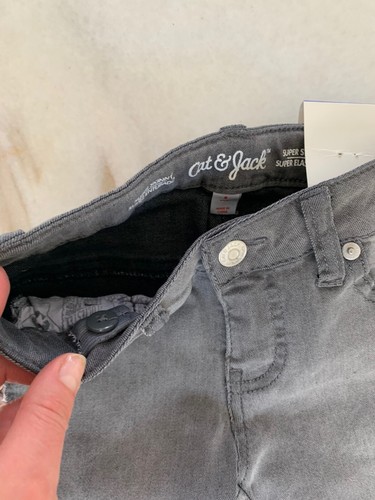 New Girls Cat & Jack Skinny Flip Gray Black Denim Size 8 Jeans Adjustable Waist - Picture 3 of 7