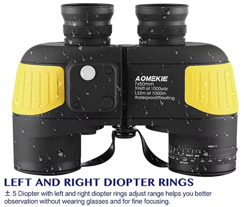 HD Binoculars 7x50 Marine Floating Range & Direction Weatherproof - Black Yellow - Image 3 of 4