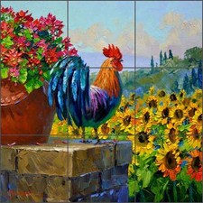 Ceramic Tile Mural Backsplash Senkarik Tuscan Rooster Sunflower Art MSA167